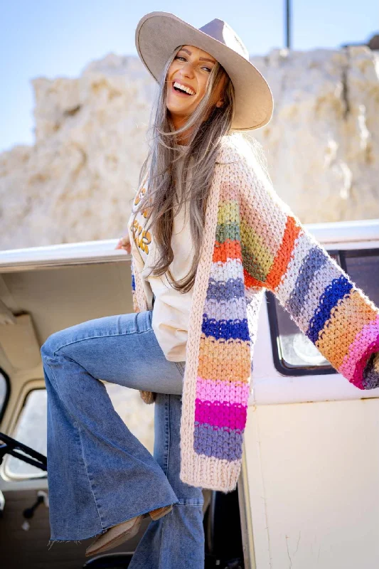 Wrapped up in Color Knit Cardigan - Cream Faux Fur Fabric Real Fur Fabric Shearling Fabric