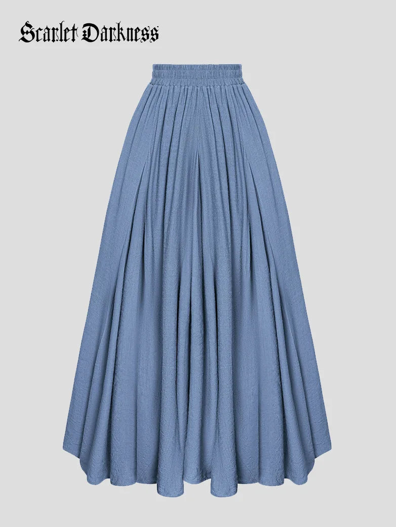 Women Renaissance Big Swing Flared Maxi Skirt with Pocket leather skirt bold