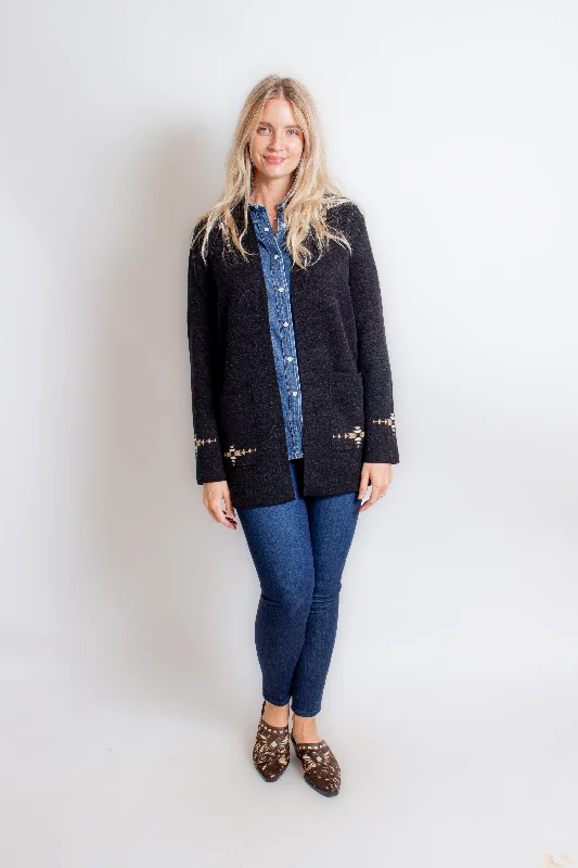 "Heidi" Black Short Cardigan Cotton Fabric Linen Fabric Terry Fabric