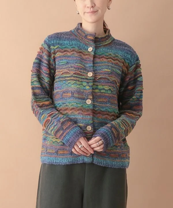 Various Colorful Jacquard Knit Cardigan 24W458 Boxy Cardigan Fitted Cardigan A-Line