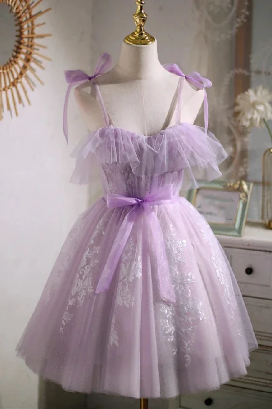 Sweet Purple A-line Short Party Dress Homecoming Dress with Ribbon Tunics Luxurious premium