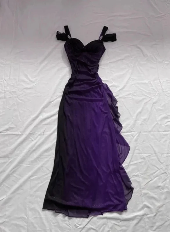 Purple A-line Chiffon Long Party Dress Prom Dress, Purple Chiffon Evening Dress Tunics Velvet soft