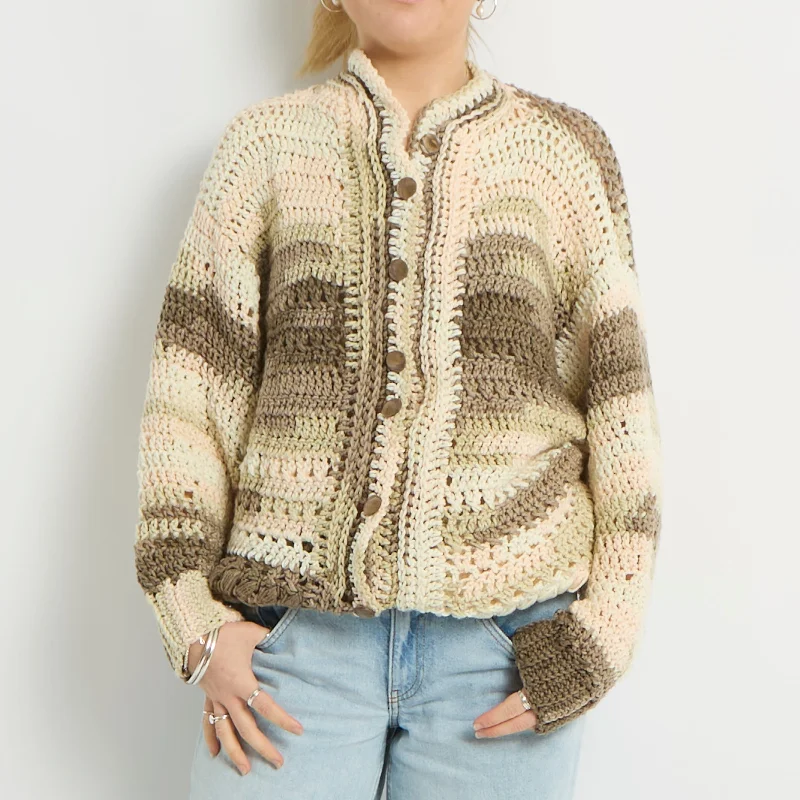 Crochet Knit Chunky Cardigan - UK 14 Fleece Cardigan Nylon Polyester