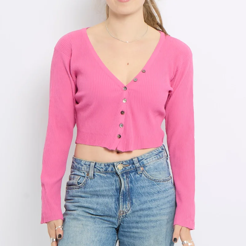 Ribbed Cropped Cardigan - UK 10 Silk Blend Satin Velvet