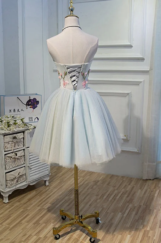 Lovely Strapless Tulle Lace Knee Length Prom Dress, A-Line Party Dress Tunics Business professional