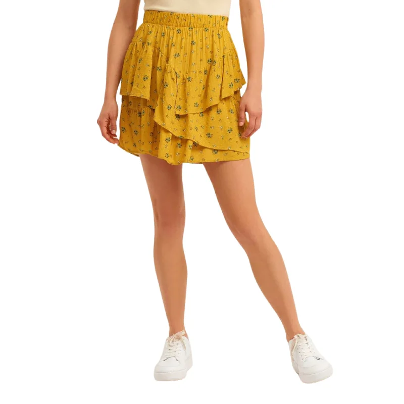 OXXO - Flower pattern Ruffle Mini Skirt corduroy skirt cozy