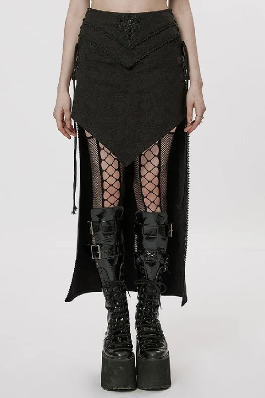 Black Jacquard Butterfly Embroidery Lace Irregular Women's Steampunk Skirt wool skirt warm