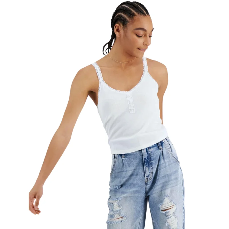 HIPPIE ROSE - Ribbed Henley Tank Top one shoulder tank