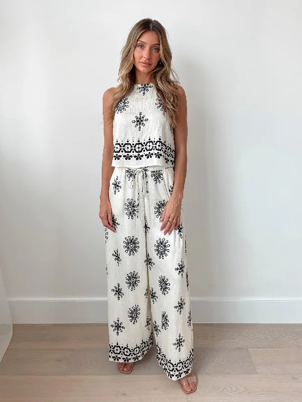 Ralphine Pants - White Print Casual Lounge Pants
