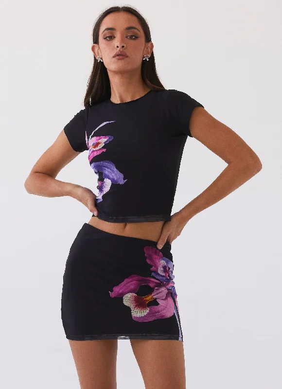 Sunset Bliss Mesh Mini Skirt - Cosmo Floral lace skirt intricate