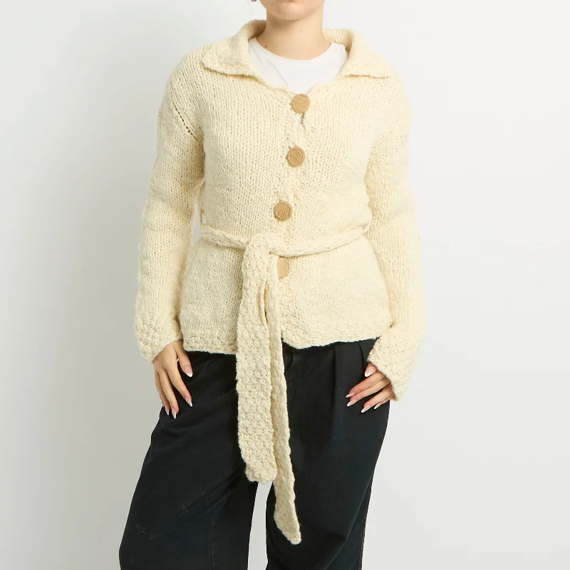 Chunky Knit Large Button Cardigan - UK 10 Elasticated Padded Insulated