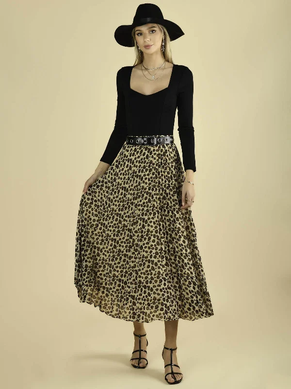 Jolie Moi Leopard Print Chiffon Skirt, Beige Leo lace skirt romantic