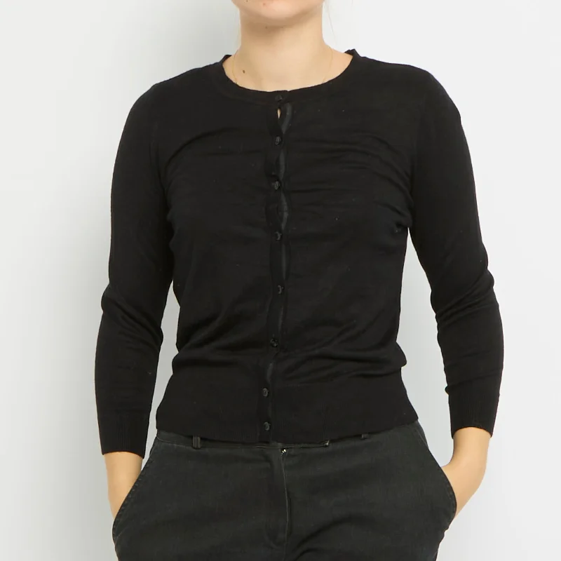 Round Neck Knitted Cardigan - UK 10 Zippered Buttoned Snapped