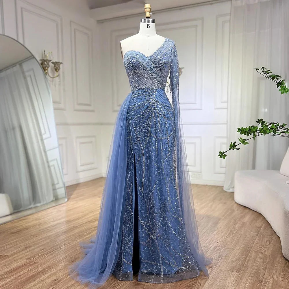 Serene Hill Arabian Blue Elegant Mermaid Evening Dress with Beaded Skirt - Luxury Ladies Wedding Party Dress 2025 LA72174 Tunics Formal black