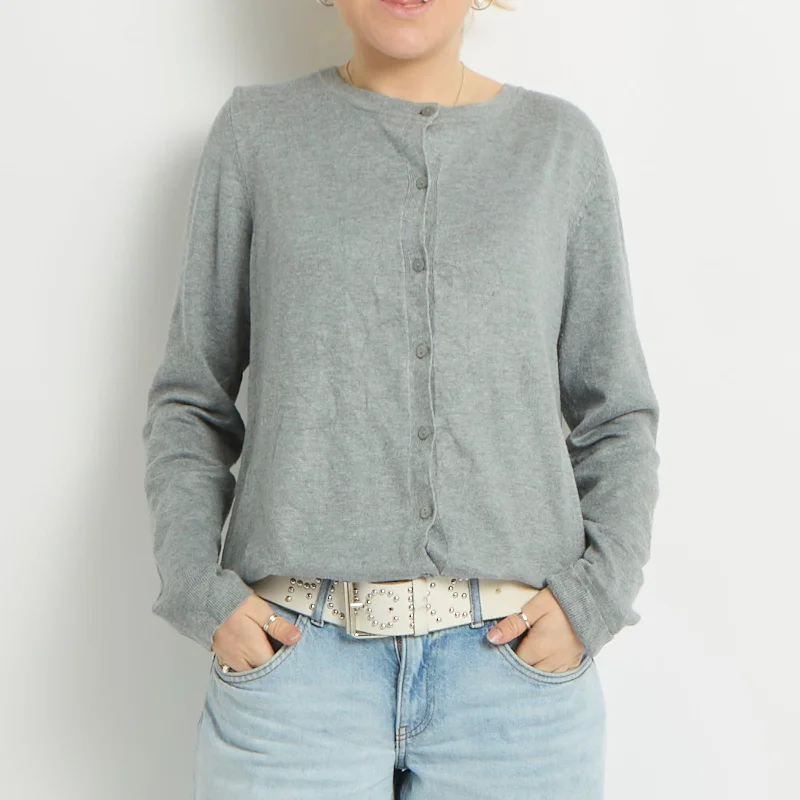 Fine Knit Round Neck Cardigan - UK 14 Print Jacquard Patchwork