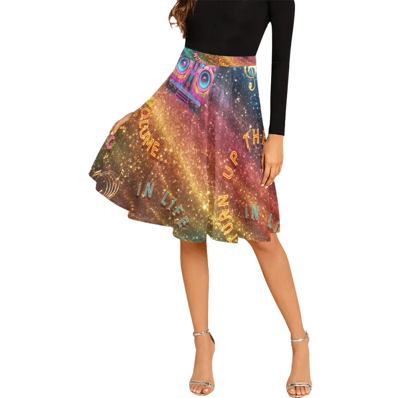 “Turn Up the Volume” Women's Pleated Midi Skirt flowy skirt hem