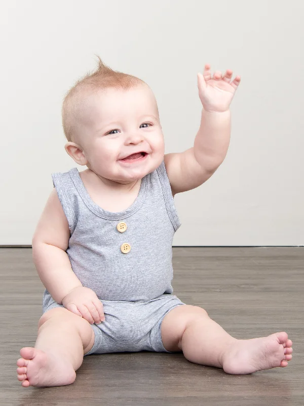 Unisex Cotton Tank & Shorts Outfit - Heather Grey turquoise tank top