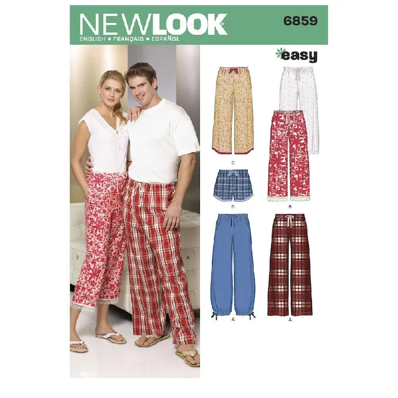Newlook Pattern 6859 Misses, Men and Teens Pajama Pants and Shorts Lightweight Linen Pants