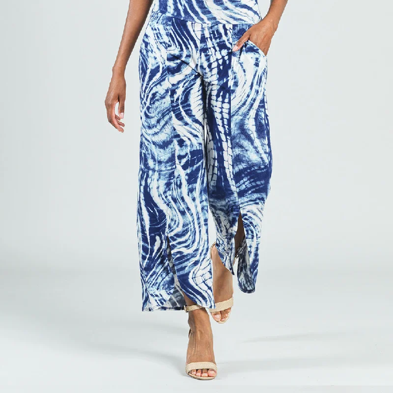Crepe Knit - Front Slit Ankle Petal Pant - Swirl Wave - Final Sale! Comfortable Wide-Leg Pants