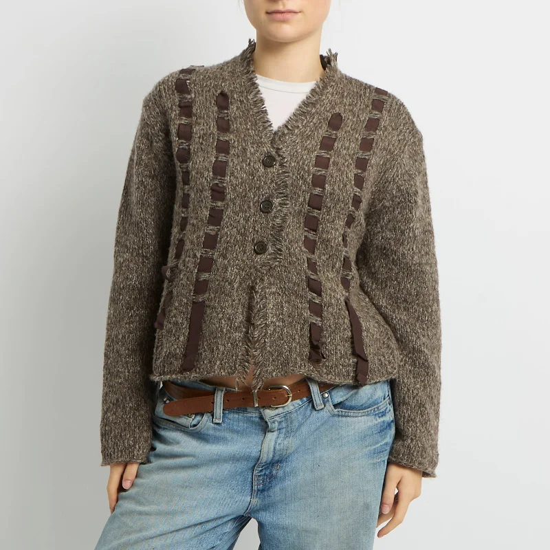 Ribbon Knitted Cardigan - UK 10 Button Cardigan Zip Cardigan Pullover Cardigan