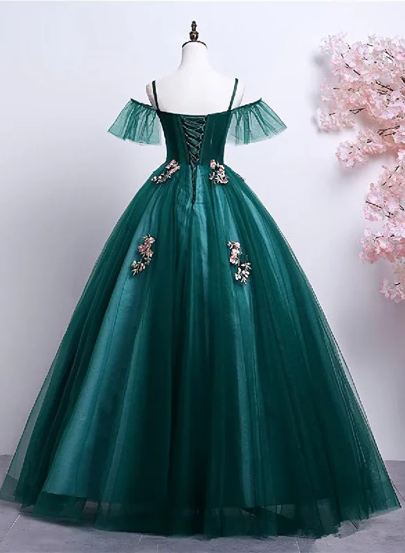 Dark Green Off Shoulder Tulle Party Dress with Lace, Green Formal Dress Prom Dress Tunics Plaid country