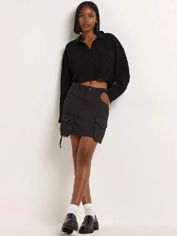 Nuon Black Cargo-Style Mid Rise Skirt modal blend skirt