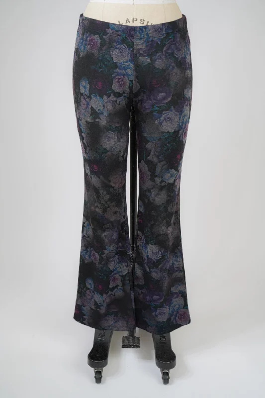 Black Plum Rose Bootcut Pants Trendy High-Waist Trousers