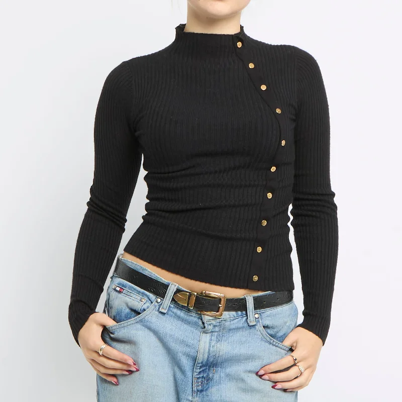 Side Button Ribbed Cardigan - UK 8 Anti-Pilling Anti-Shrink Durable