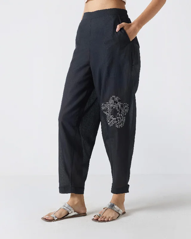 Midori Pants - Black Embroidery Classic Straight-Leg Pants