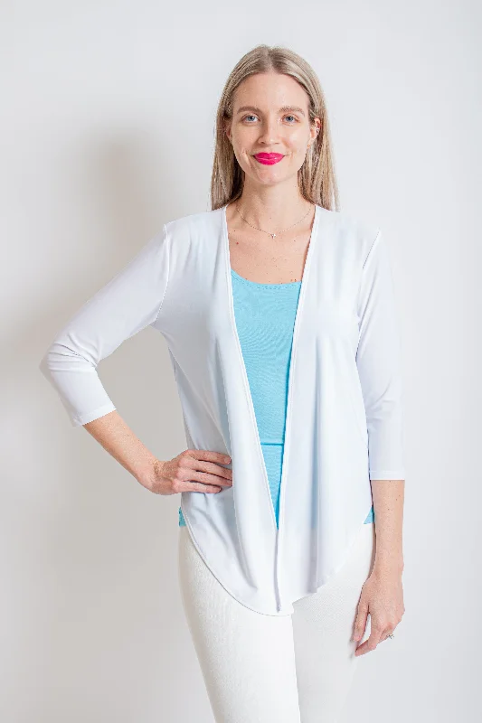 White Modern Tie Front Cardigan Lightweight Heavyweight Midweight