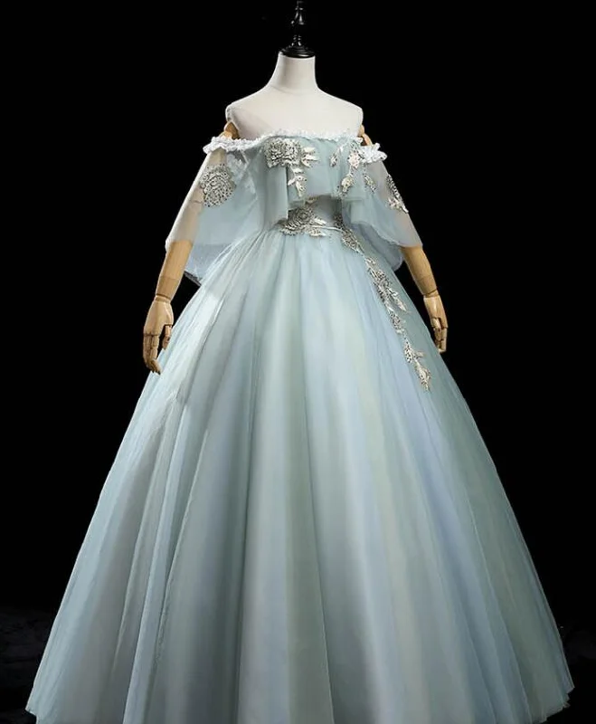 Charming Princess Light Green Tulle with Lace Flowers Prom Dress, Light Green Party Dress Tunics Luxurious high-end