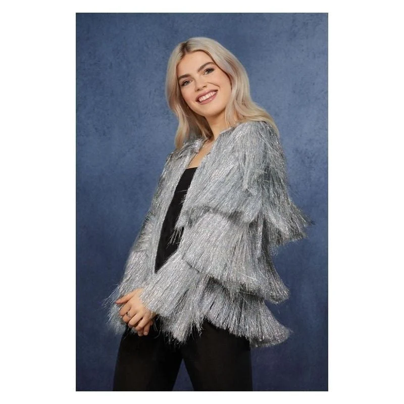 Fever Tinsel Festival Jacket Adult Silver Festival Costume Accessory Bomber Jacket Anorak Windbreaker