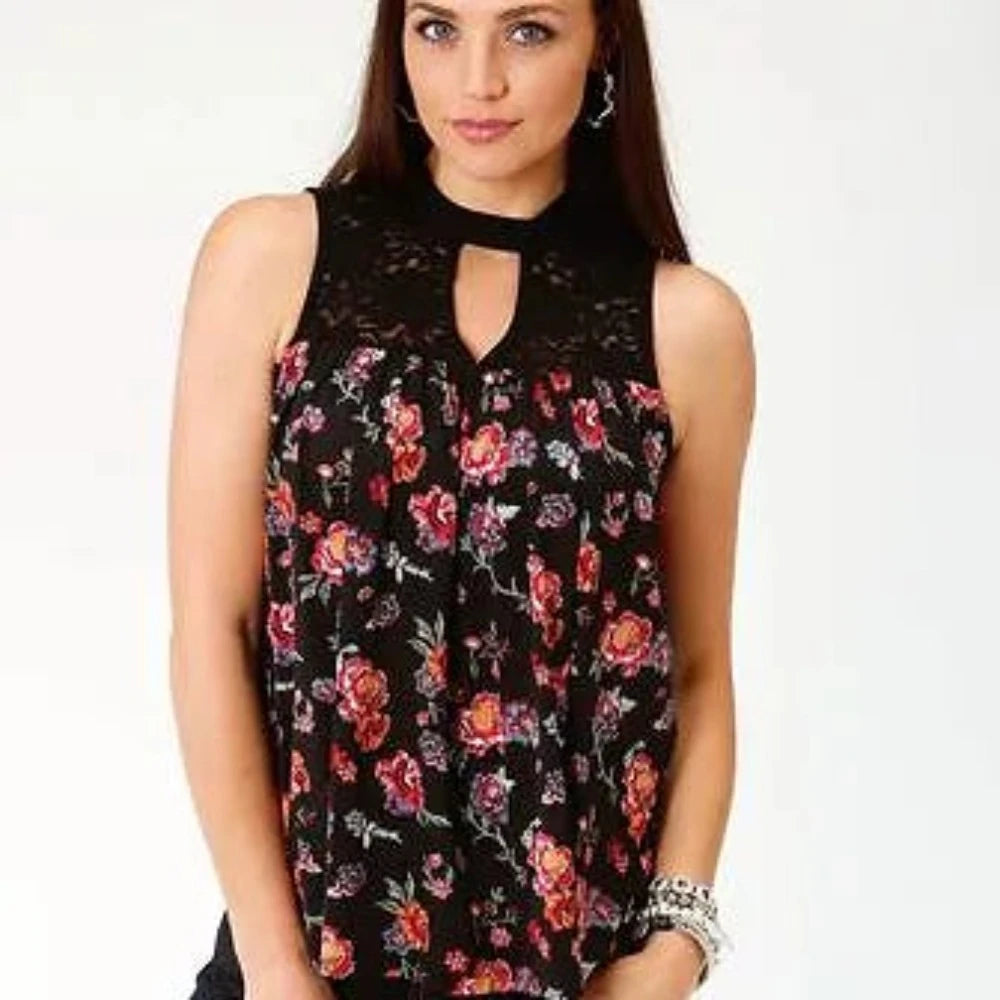 Women's Roper Black Floral Lace Tank Top flirty tank top