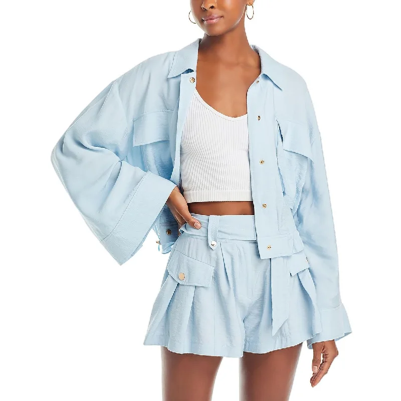 Ramy Brook Womens Chelsea Crop Short Shirt Jacket Faux Fur Jacket Real Fur Jacket Shearling Jacket