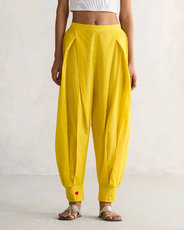 Puff Pants - Yellow Trendy Palazzo Pants