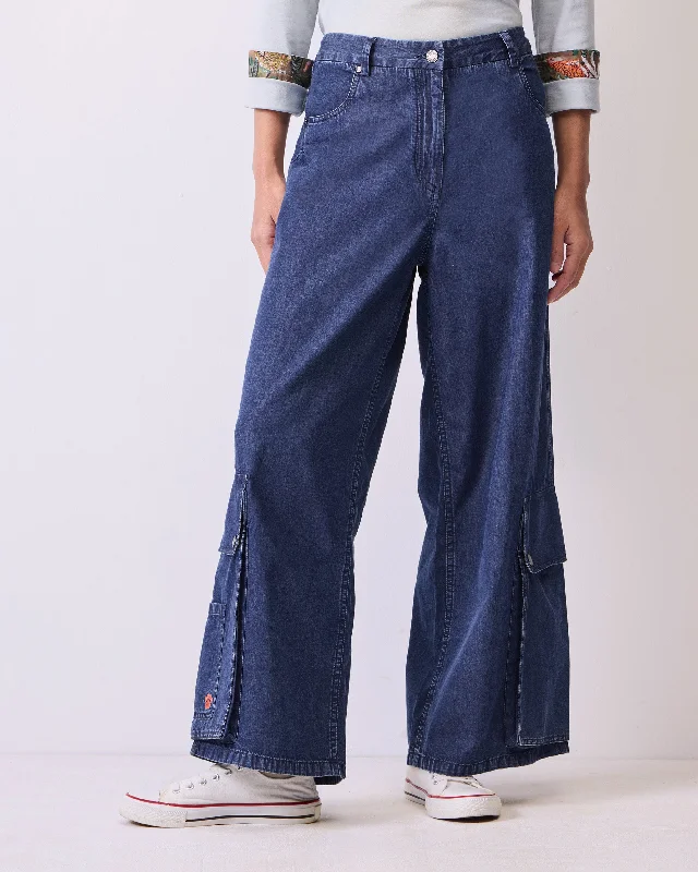 Hem Pocket Pants - Denim Comfortable Pleated Pants