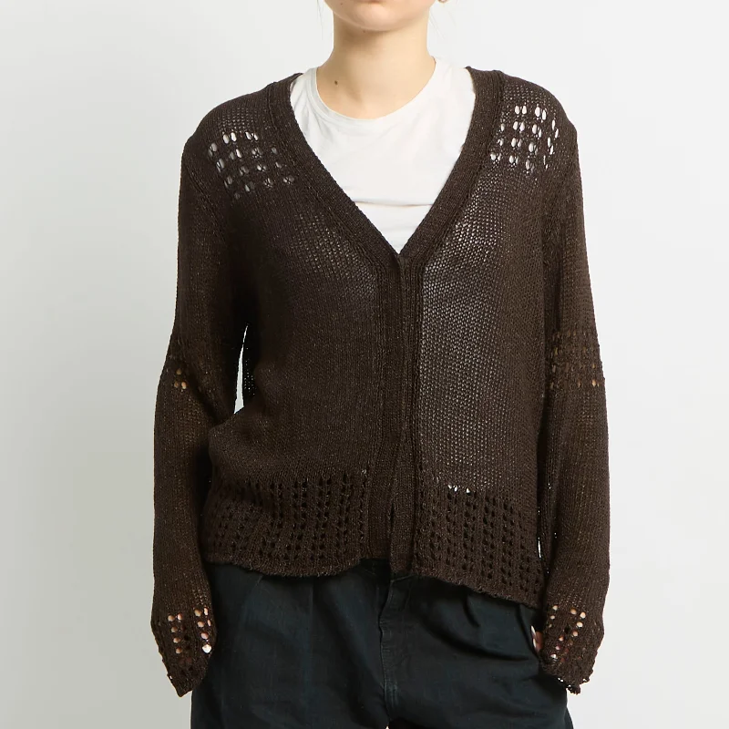 Crochet Knit Cardigan - UK 16 Zippered Front Buttoned Front Snap Front