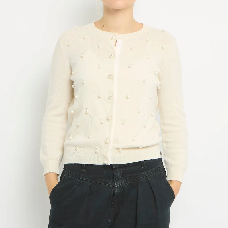 Pearl Detail Knitted Cardigan- UK 10 Patchwork Embroidered Appliqued