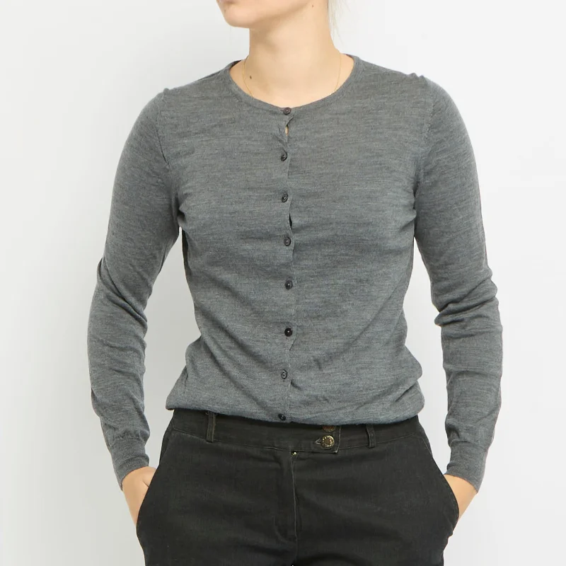 Round Neck Knitted Cardigan - UK 10 Fleece Fabric Down Fabric Feather Fabric