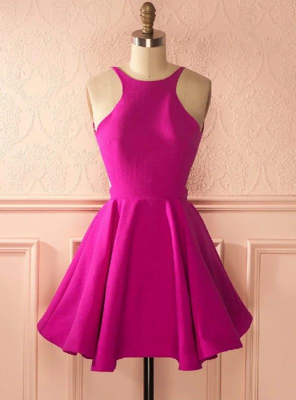 Simple Cheap Homecoming Dress Short Satin Dress Mini Party Dress With Open Back Tunics Handmade artisanal