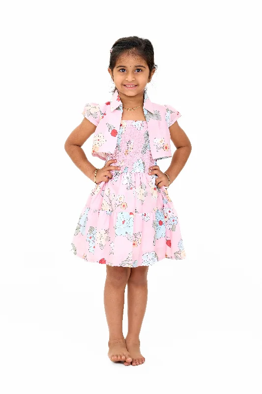 Lovely Girls Jacket Ethnic Dress with Pink Floral Patterns and Detachable Jacket Satin Jacket Silk Jacket Chiffon Jacket