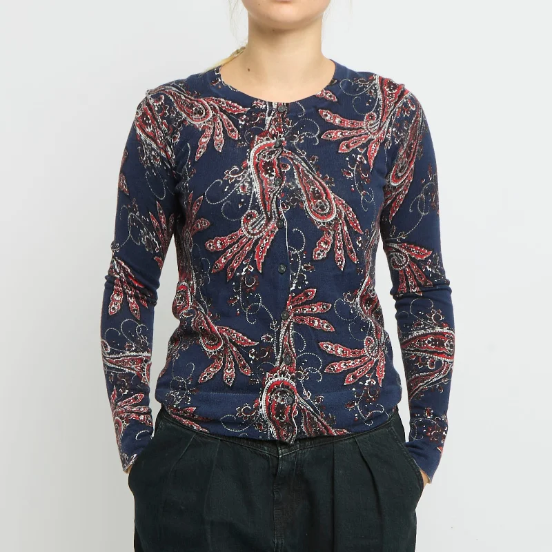 Tommy Hilfiger Paisley  Knitted Cardigan -UK  6 Velvet Chenille Corduroy