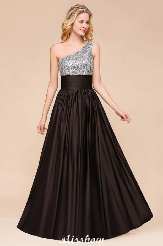 Sparkly Sequin Bridesmaid Dress One Shoulder Maxi Evening Dress Wedding party Dress Tunics Essential wardrobe