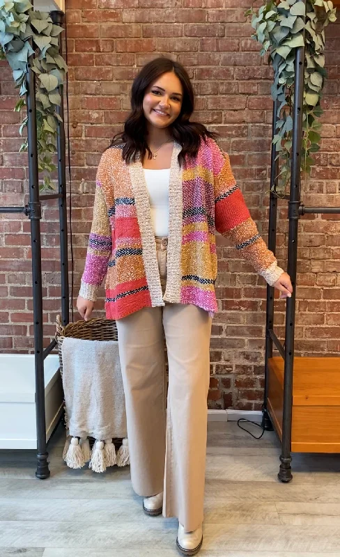 Remember Me Cardigan | Fuchsia Mustard Multi Satin Blend Silk Blend Wool Blend