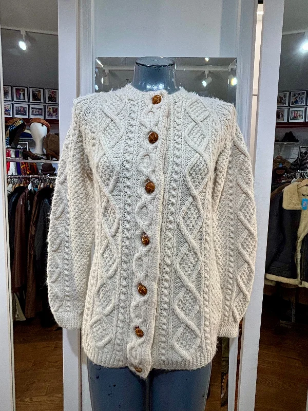 90’s Beige Cable Knit Cardigan Sweater Layered Multi-layer Single Layer