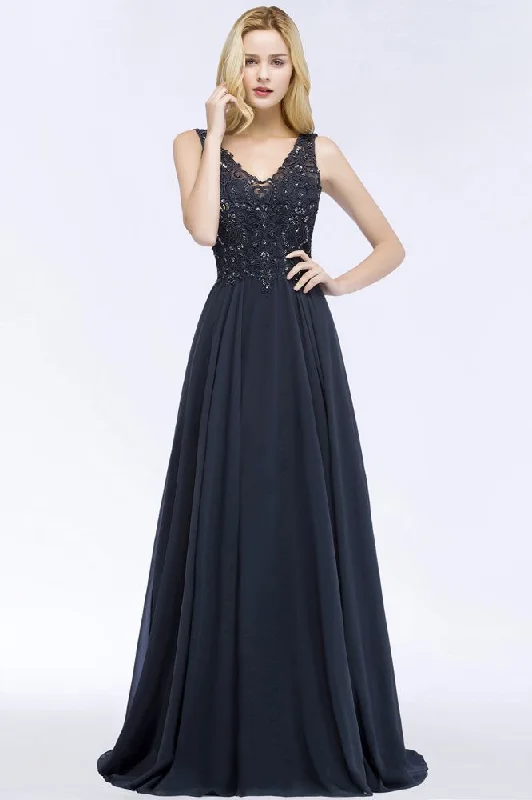 Aline Chiffon Appliques Evening Maxi Gown Crystals Sleeveless Party Dress Tunics Stylish modern