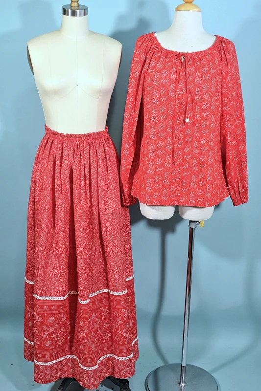 Vintage 70s Cottagecore Prairie Skirt & Top, Calico Hippie 2 Piece Set S/M denim skirt durable