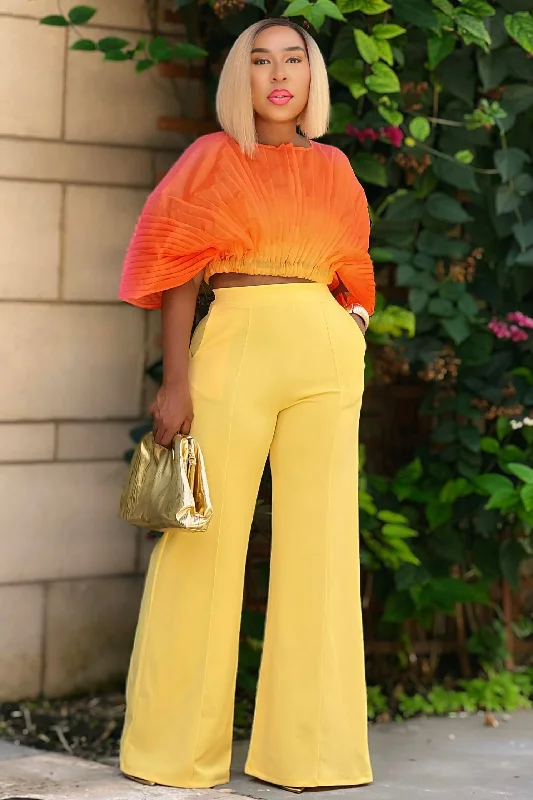 Shahida Palazzo Pants - Yellow Stretch Fit Pants