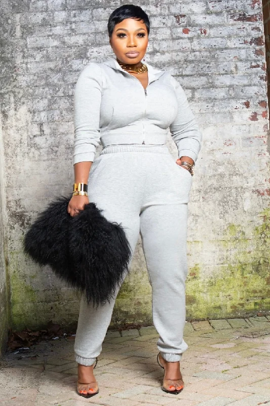 Debbie Casual Jogger Pant Set- Heather Gray Trendy Work Pants