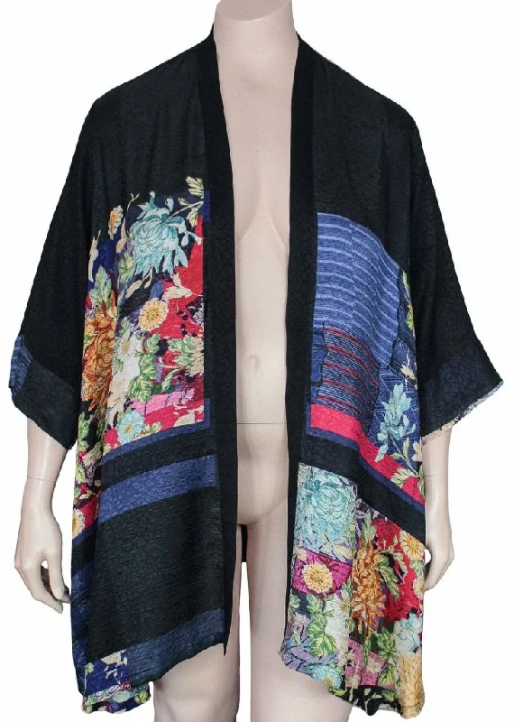 Dressori Black Print Duster Jacket Faux Fur Fabric Real Fur Fabric Shearling Fabric